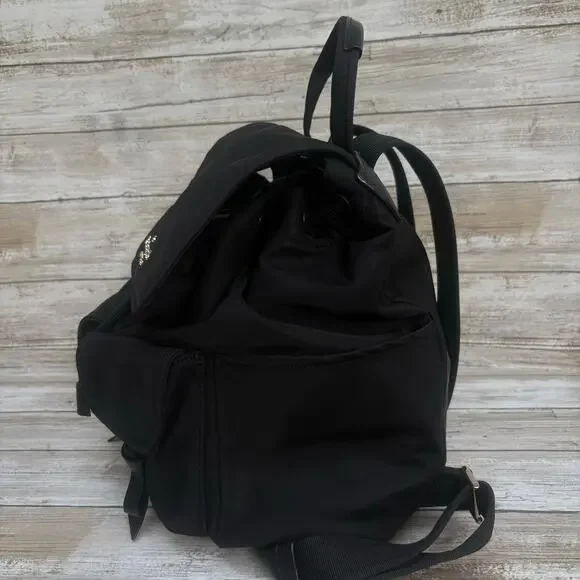 Kate Spade Carley Nylon Flap Backpack Black Drawstring Preppy Casual Athleisure - Picture 5 of 16